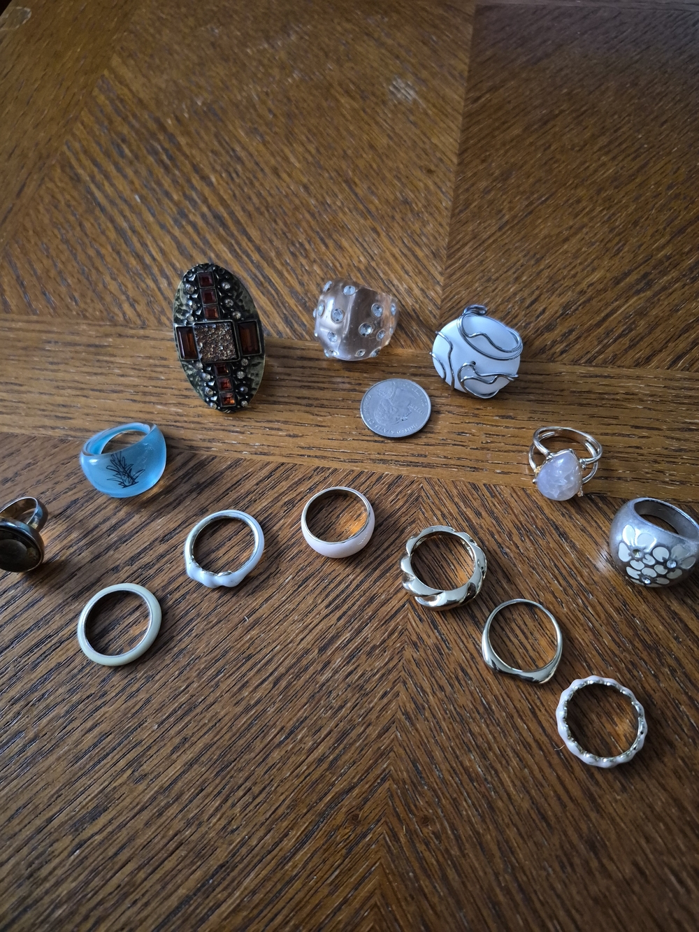 Mixed Women's Fashion Rings Set in Gold, Silver, Blue, White